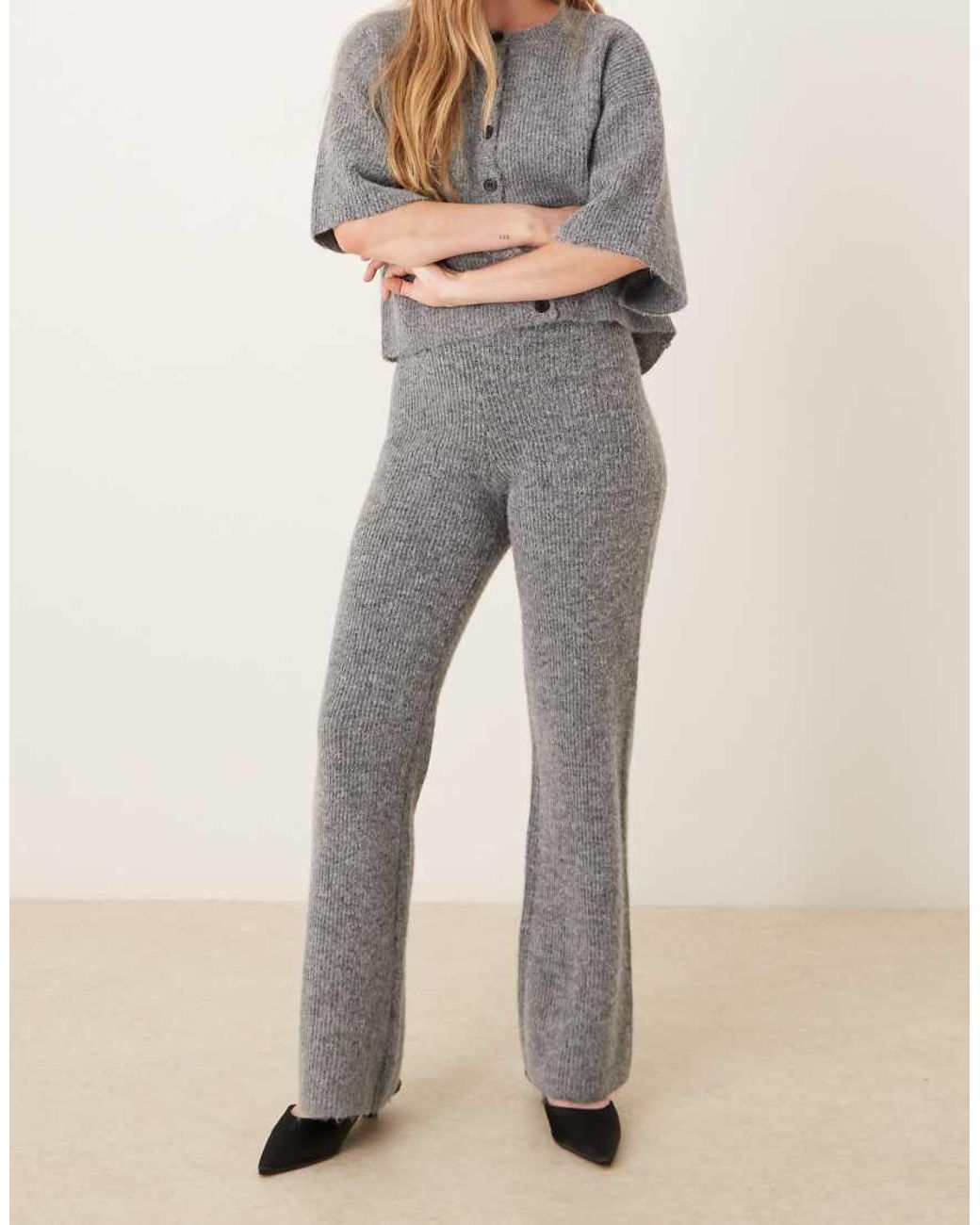 Pretty Lavish Natural Knit Wide Leg Pants