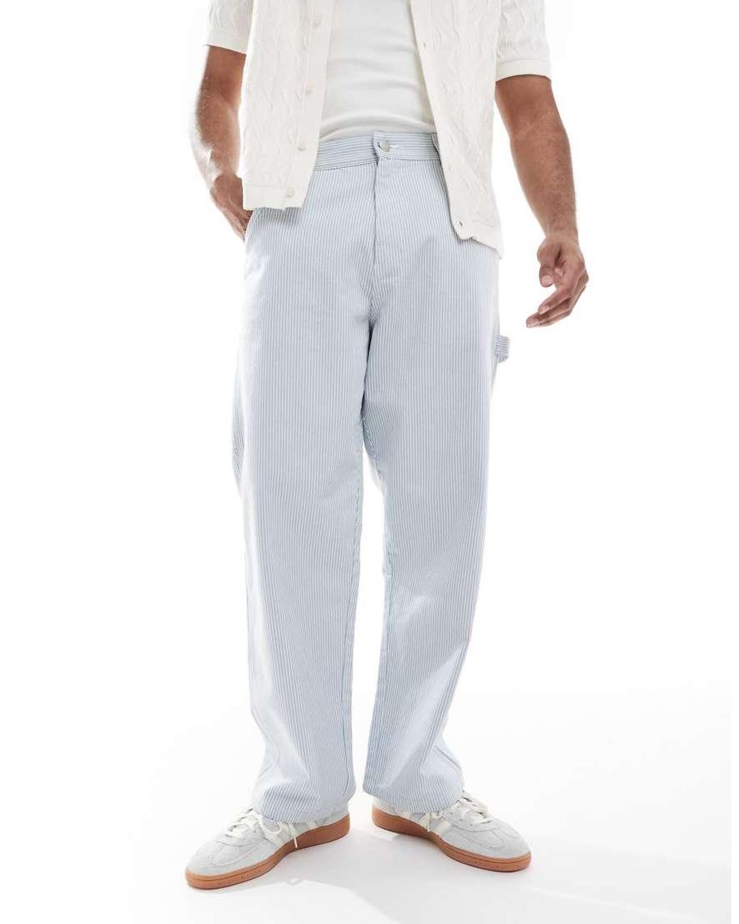 Jack & Jones White Carpenter Trousers With Stripe for men