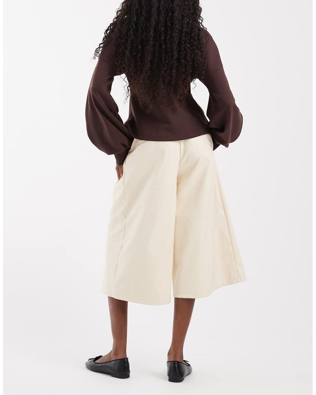 ASOS Natural Tailored Faux Leather High Waist Culotte Trousers
