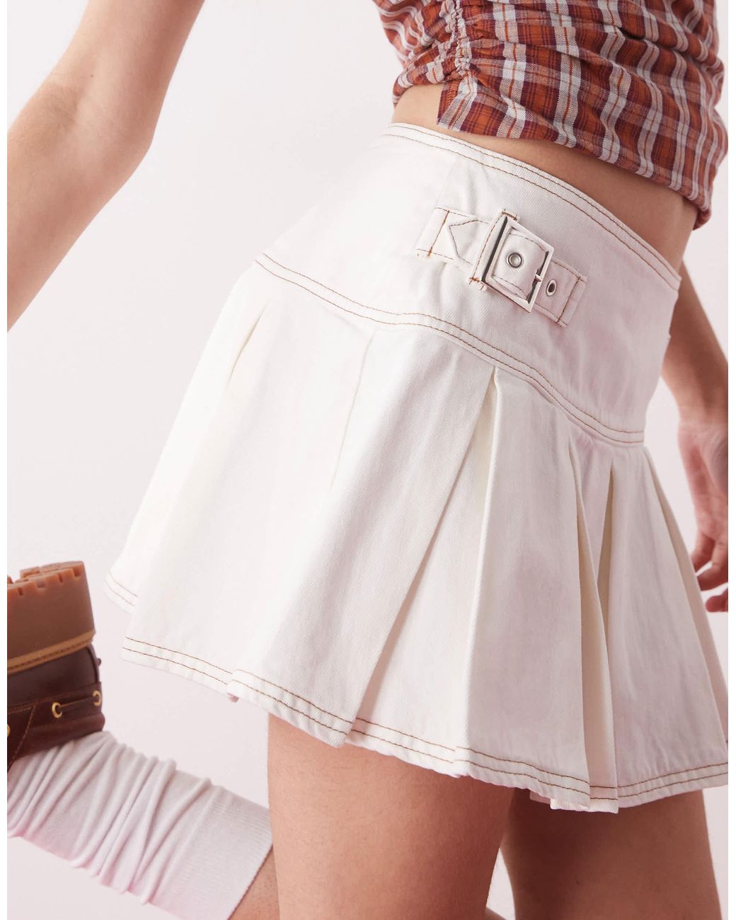 Collusion Pink Denim Mini Kilt Skirt