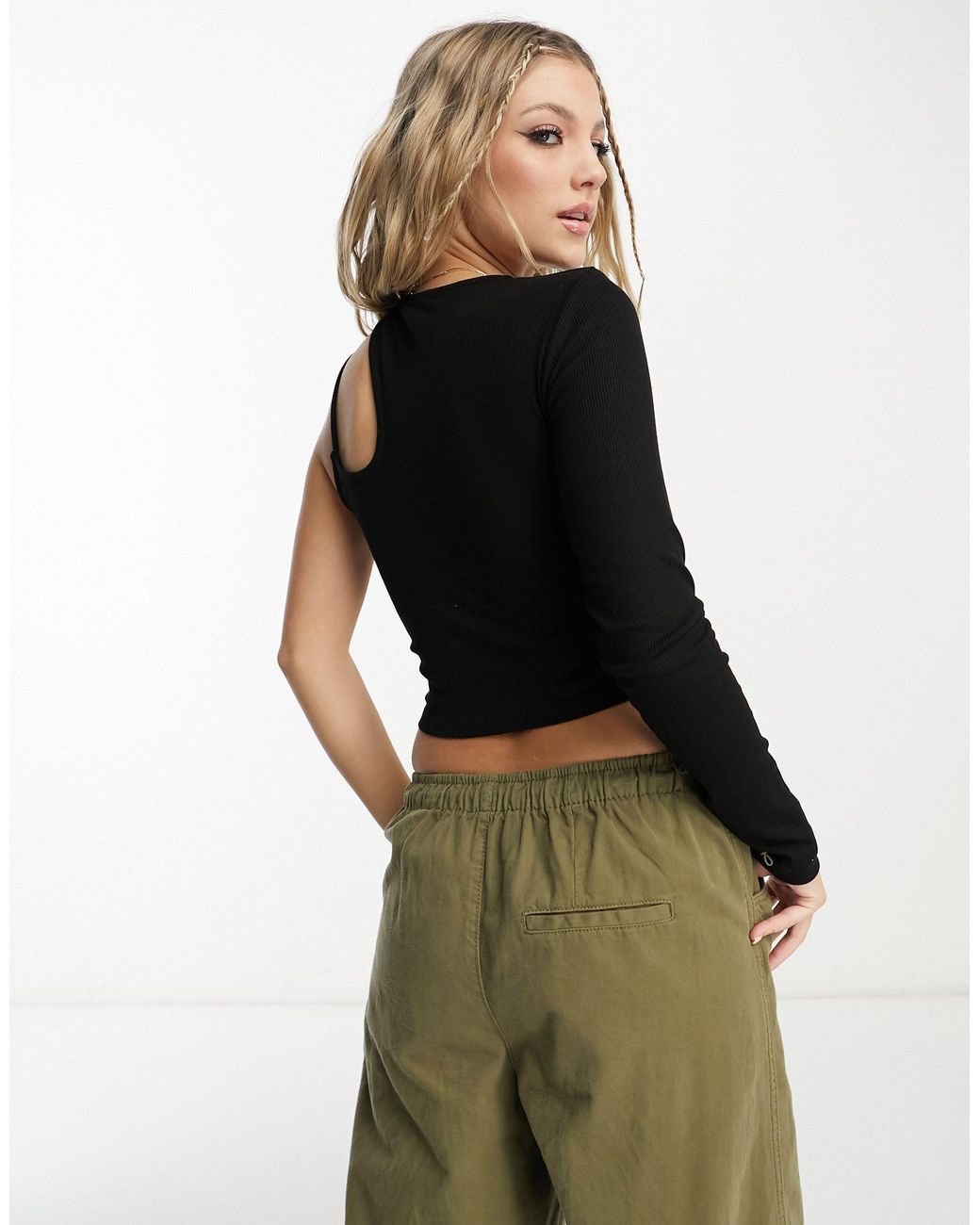 Stradivarius Black Seamless One Shoulder Top