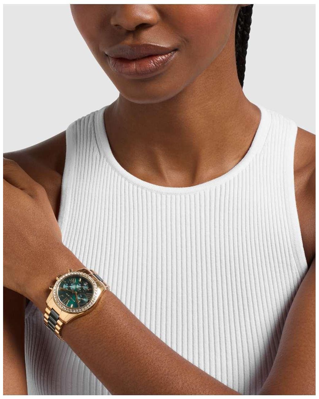 Michael Kors Metallic Lexington Chronograph Ceramic And-Tone Stainless Steel Watch