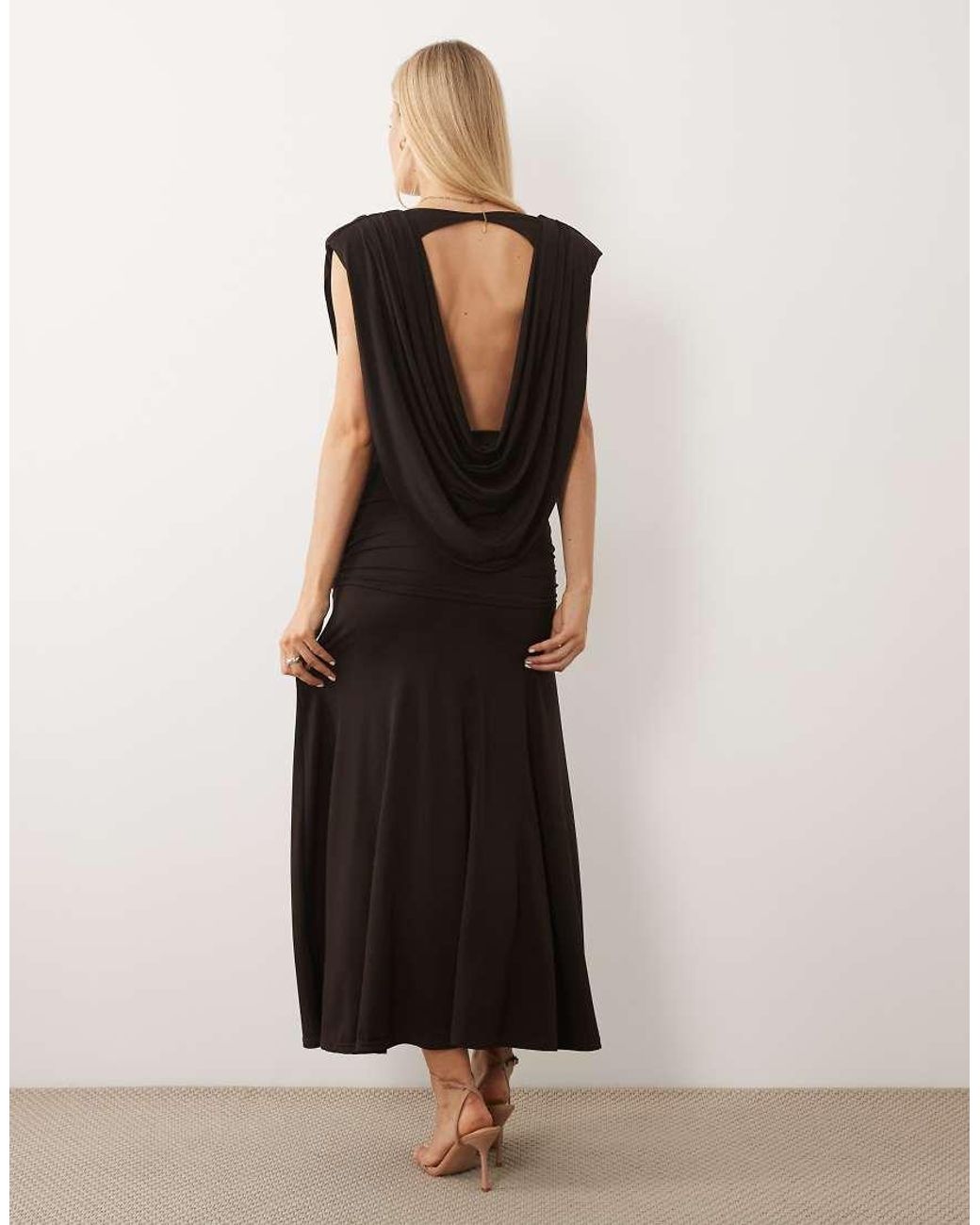 TFNC London Black Slinky Draped Cowl Neck And Back Maxi Dress