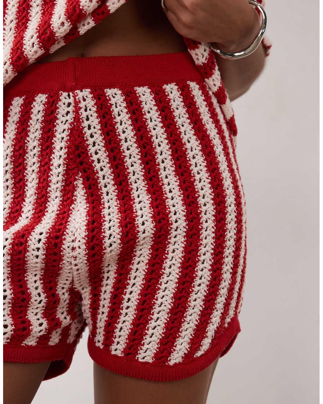 ASOS Red Knitted Crochet Micro Short Co-Ord