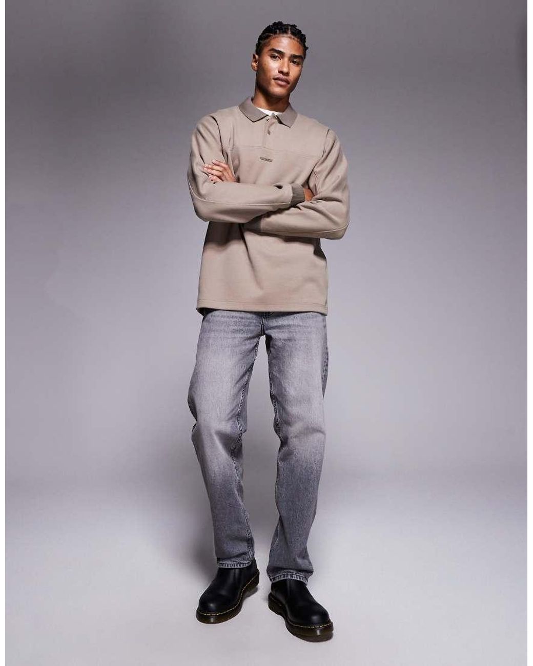 Boss Gray Relaxed Fit Central Logo Heavyweight Polo Shirt for men
