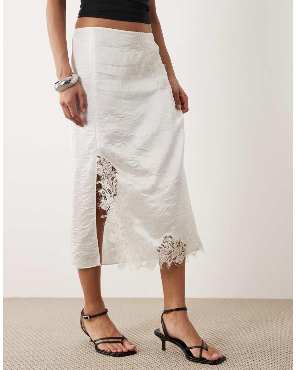 Mango Natural Delicate Lace Midi Skirt