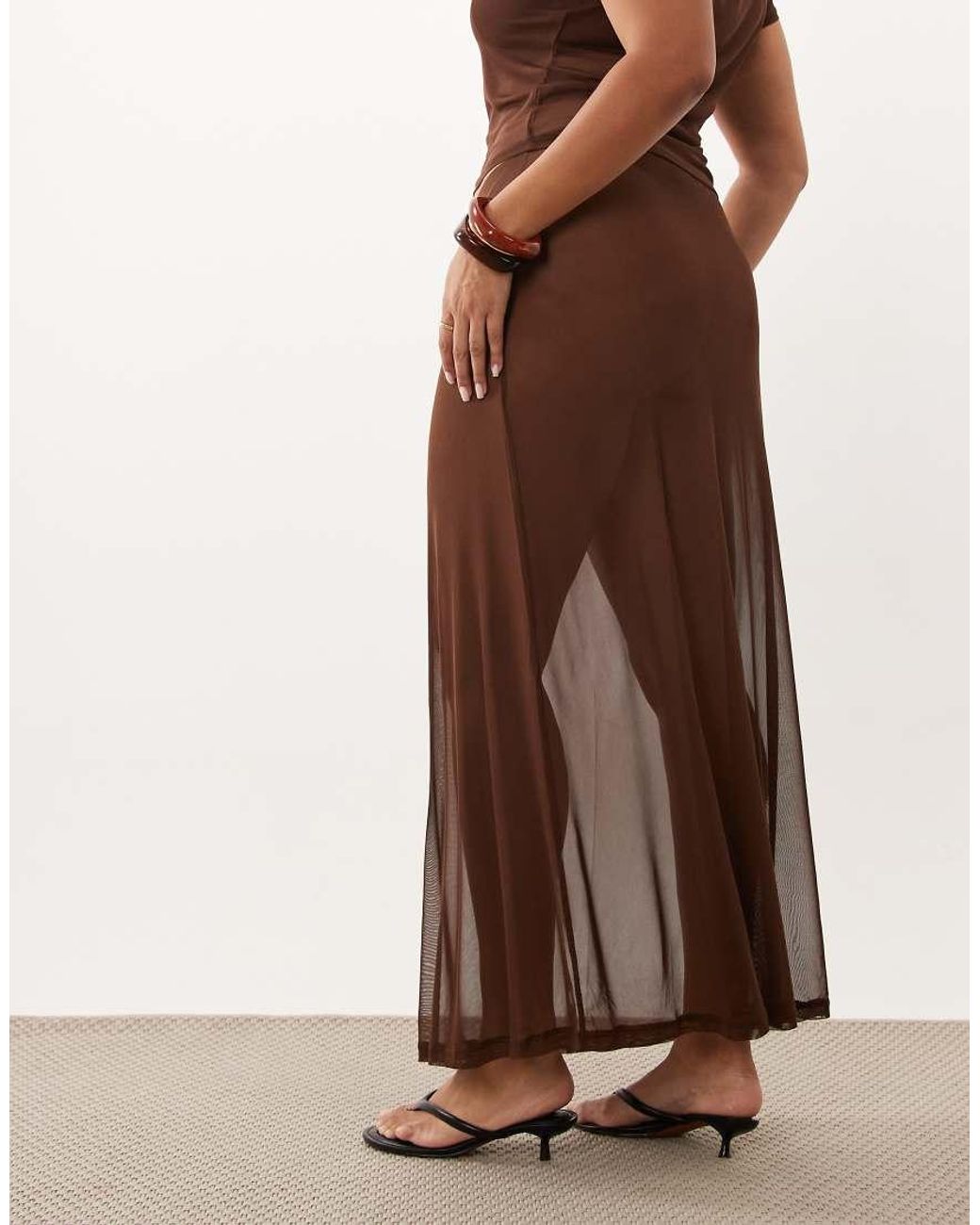 ASOS Brown Asos Design Curve Sheer Mesh Maxi Skirt