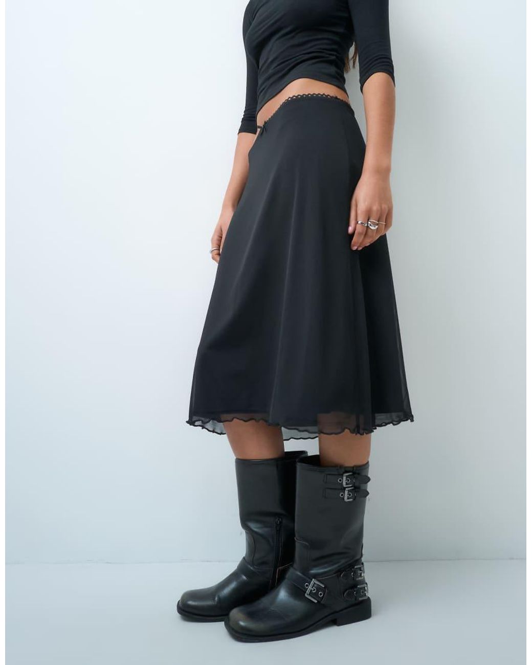Noisy May Black Low Waist Midi Skirt