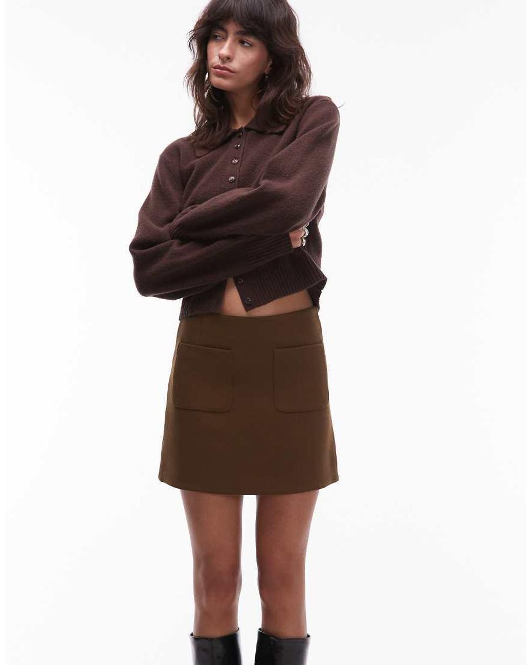 & Other Stories Brown Mini Skirt With Front Patch Pockets
