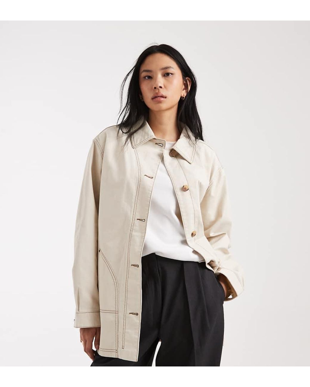 ASOS Natural Asos Design Tall Oversized Cotton Harrington Jacket
