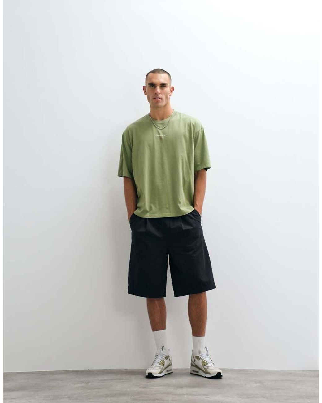 Nike Green 96 Oversized Central Logo T-Shirt Khaki for men