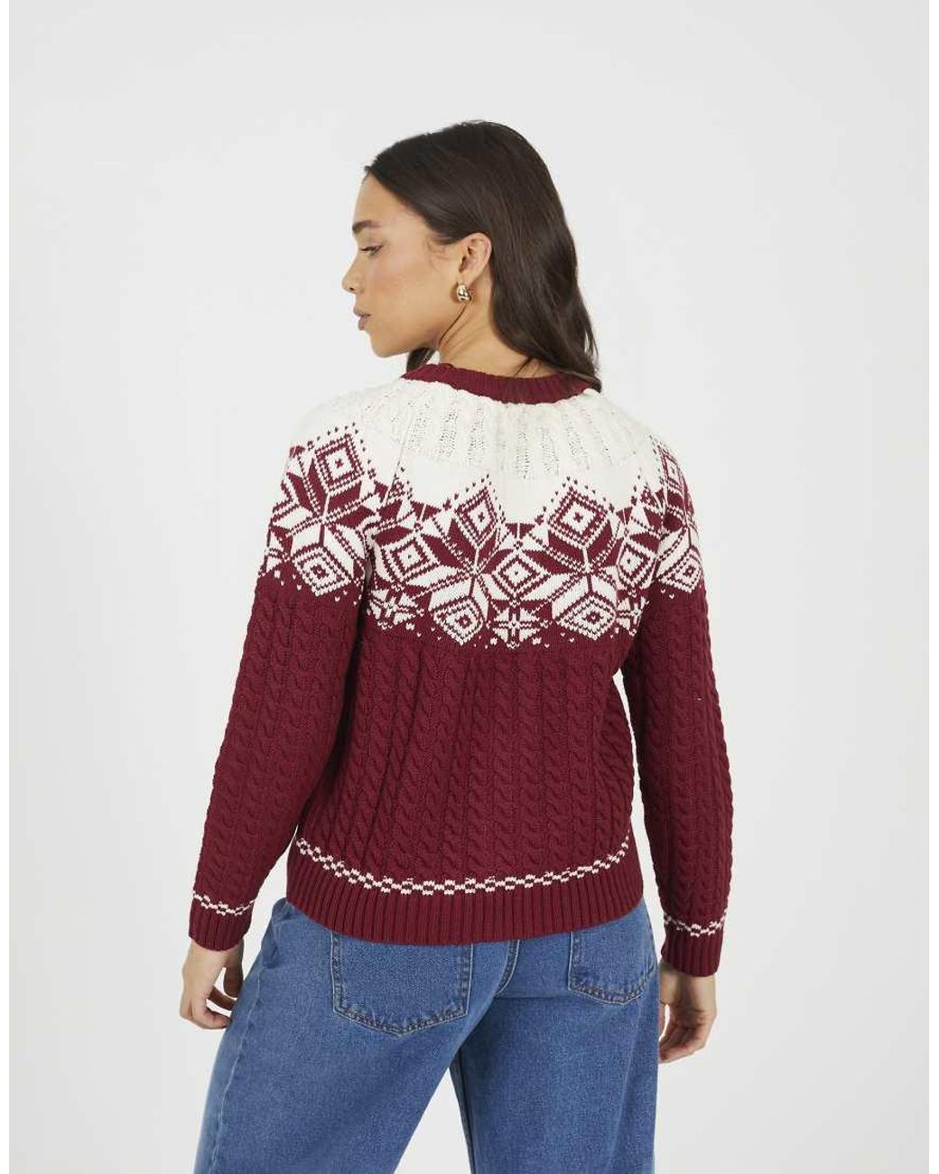 Brave Soul Blue Snowflake Fairisle Christmas Cardigan