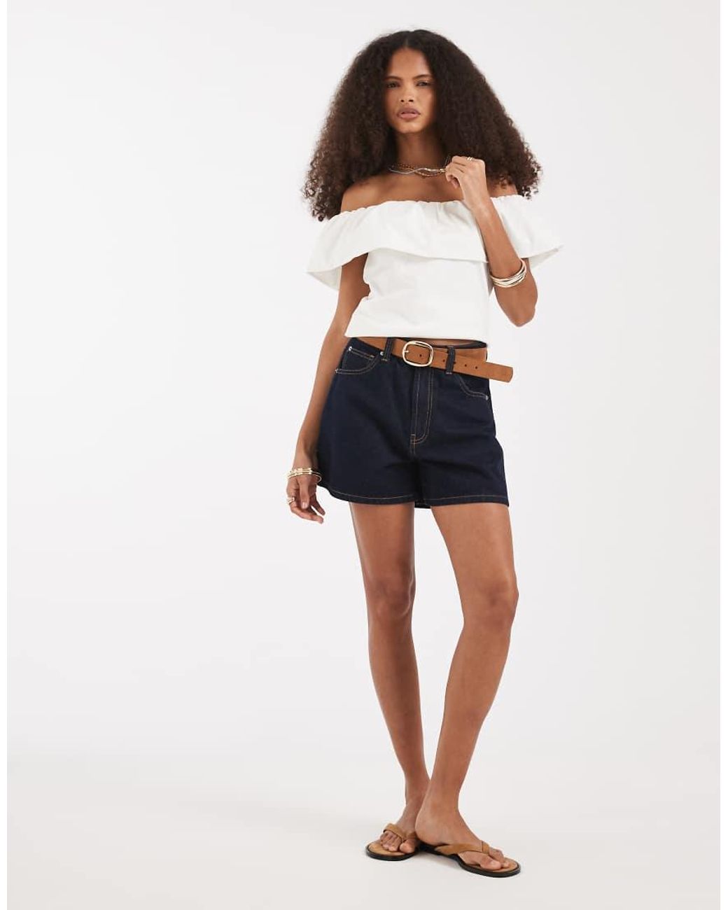Vero Moda White Jersey Off Shoulder Ruffle Top