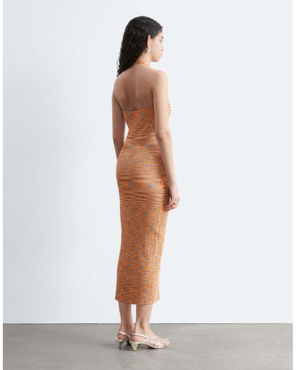 & Other Stories White Space Dye Knitted Halter Neck Dress With Keyhole Maxi Dress