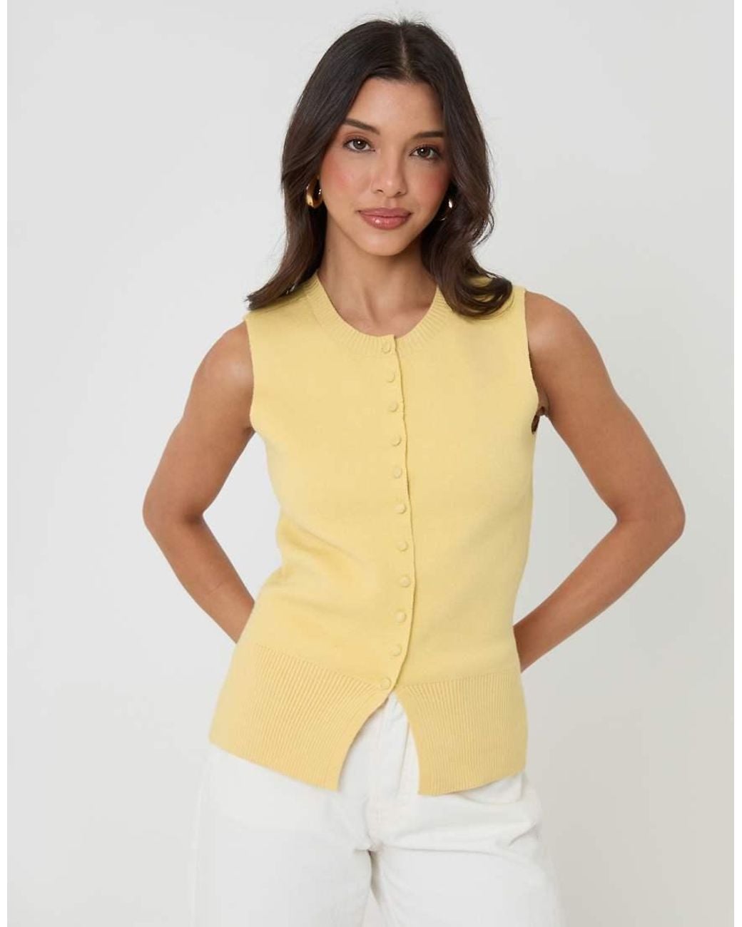 Threadbare Yellow Crew Neck Compact Knit Vest
