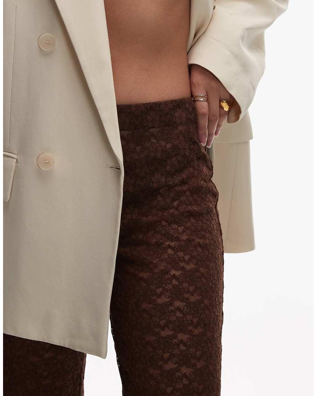 ASOS Natural Lace Sheer Wide Leg Trouser