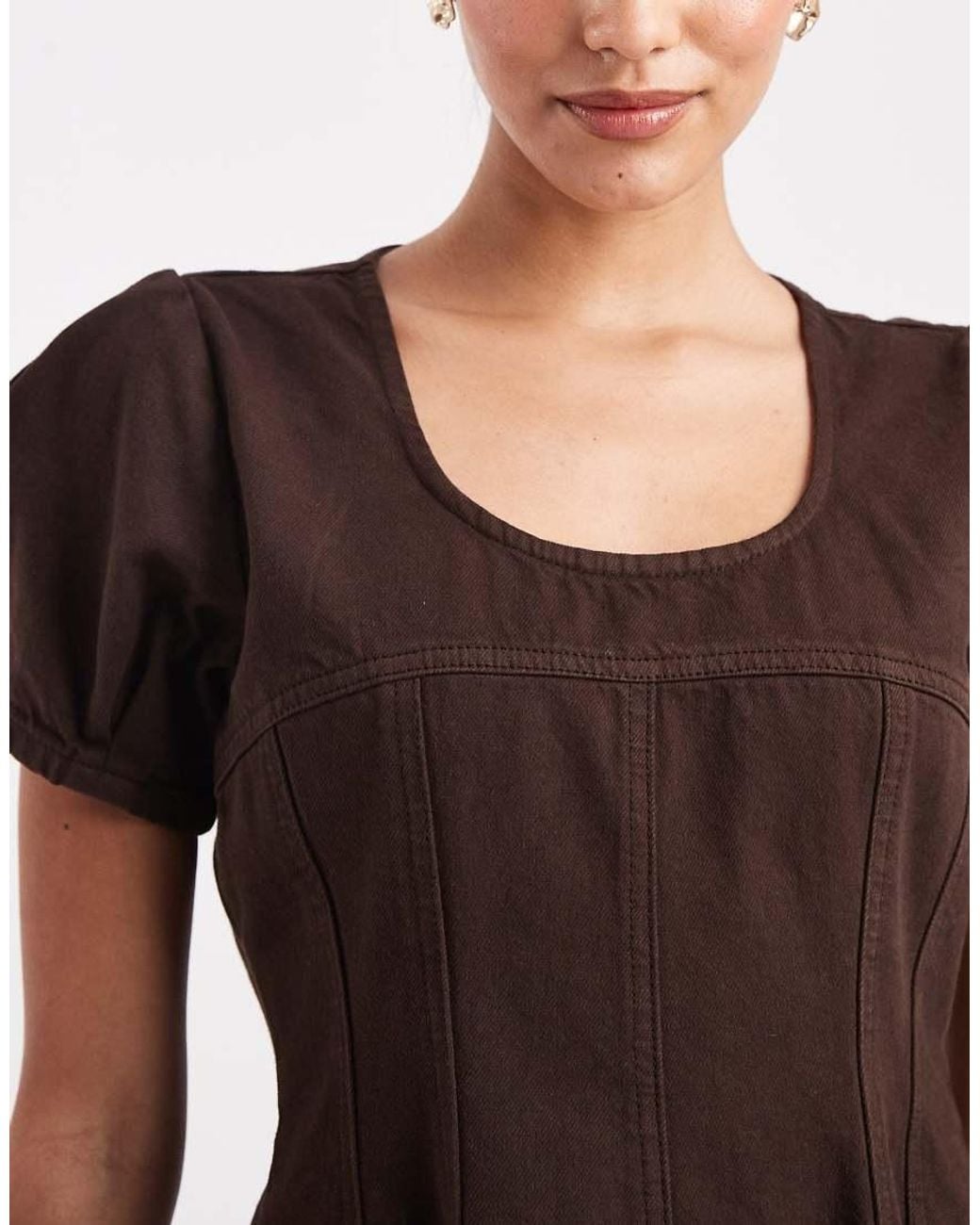 ASOS Brown Denim Seamed Mini Dress