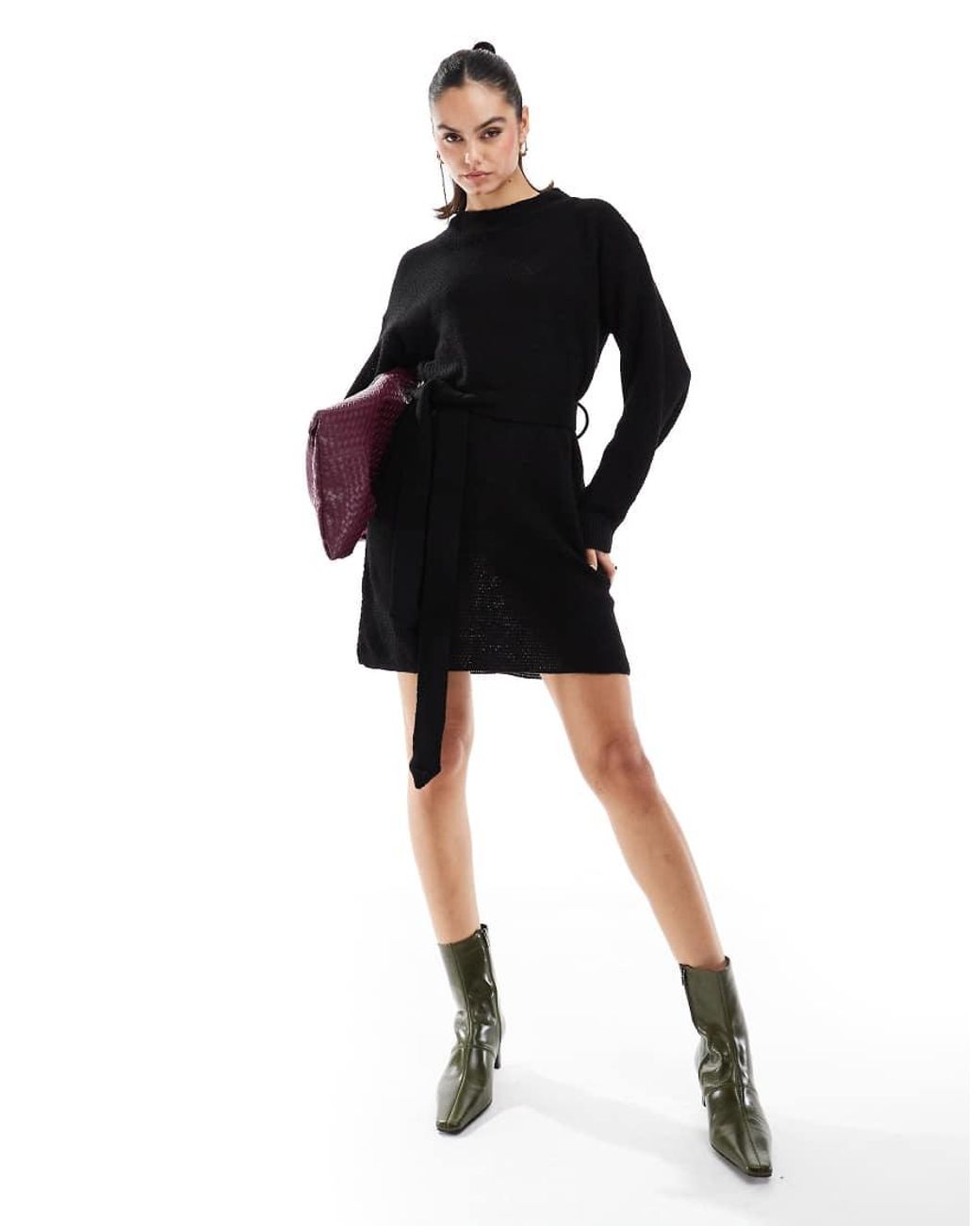 Glamorous Black Belted Jumper Mini Dress