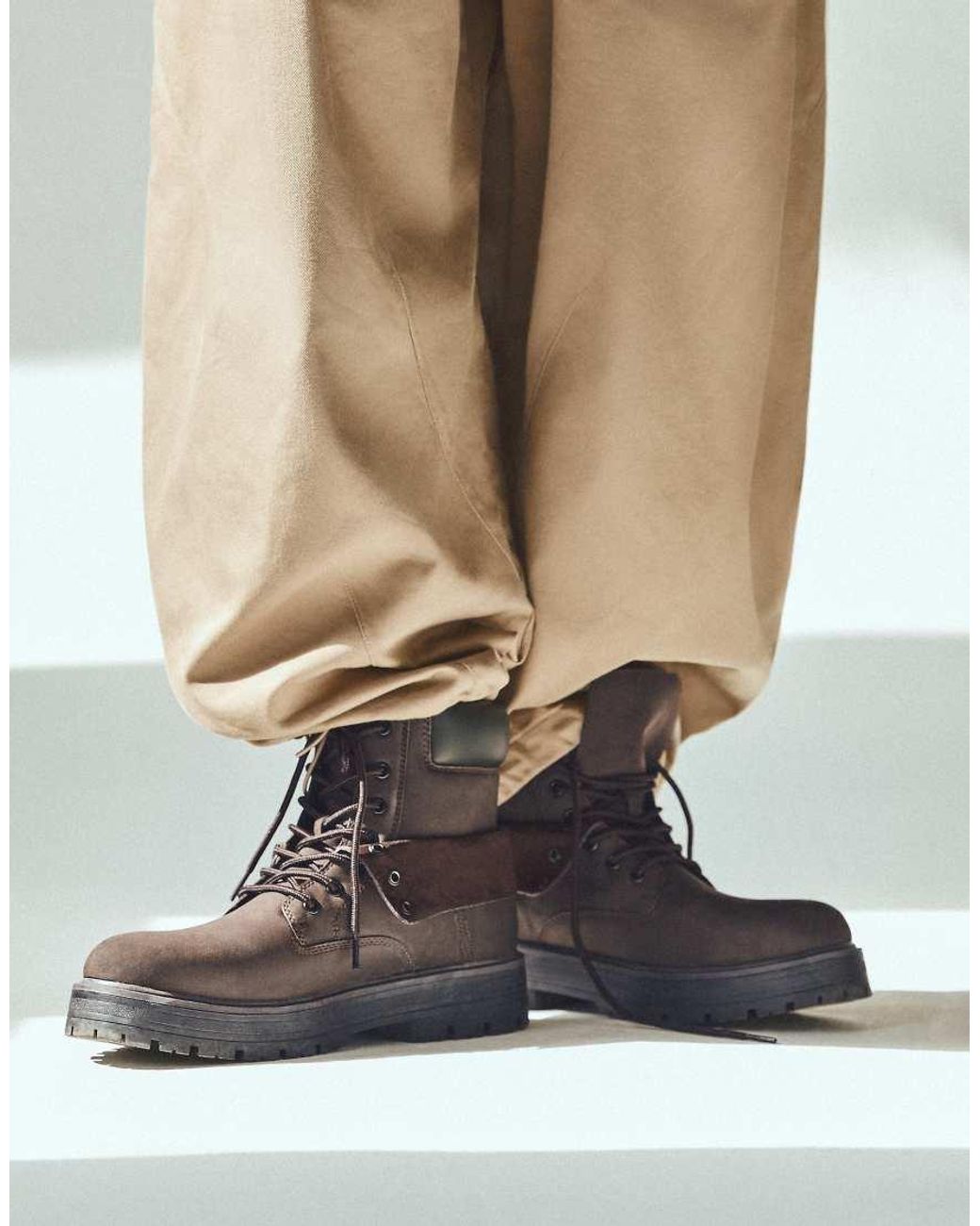 Bershka White Lace-up Worker Ankle Boots for men