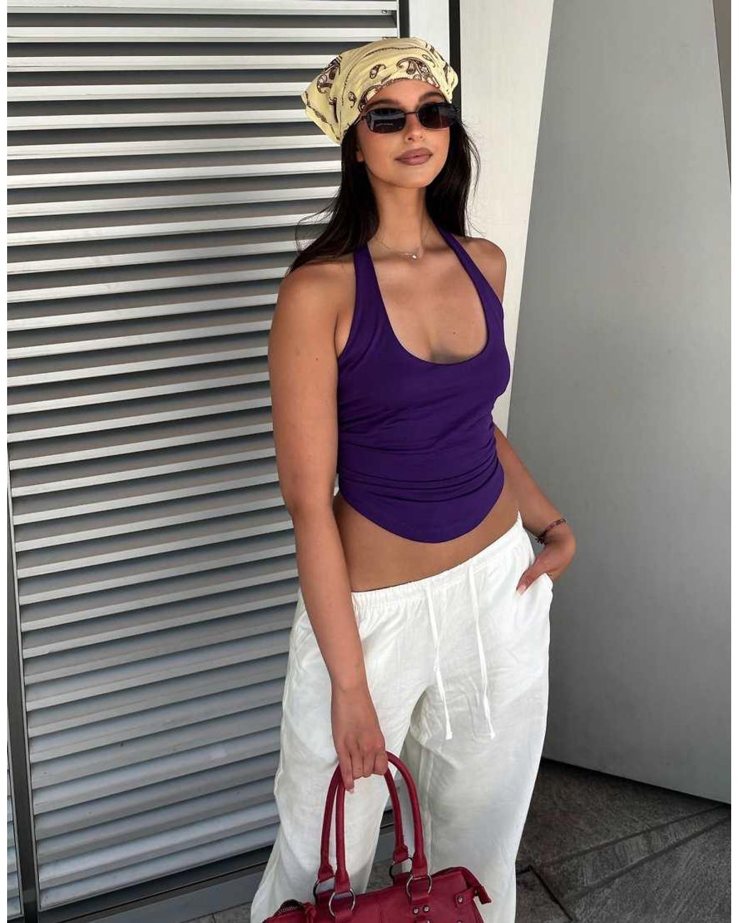 Bershka Purple Halter Neck Top With Back Knot
