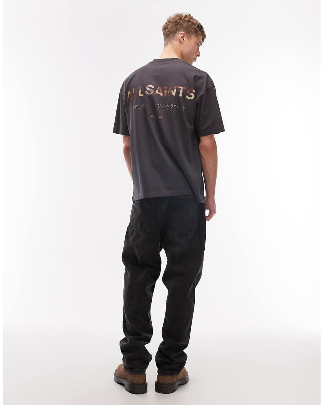 AllSaints Blue Underground Cow Print Logo T-shirt With Back Print for men