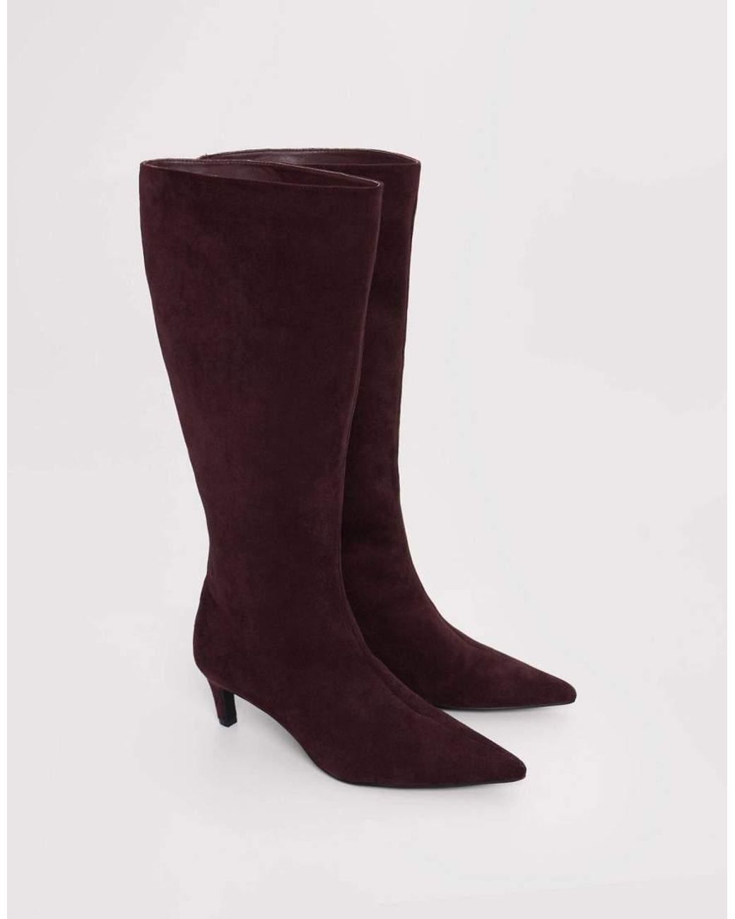 Threadbare Red Faux Suede Kitten Heel Knee High Boots