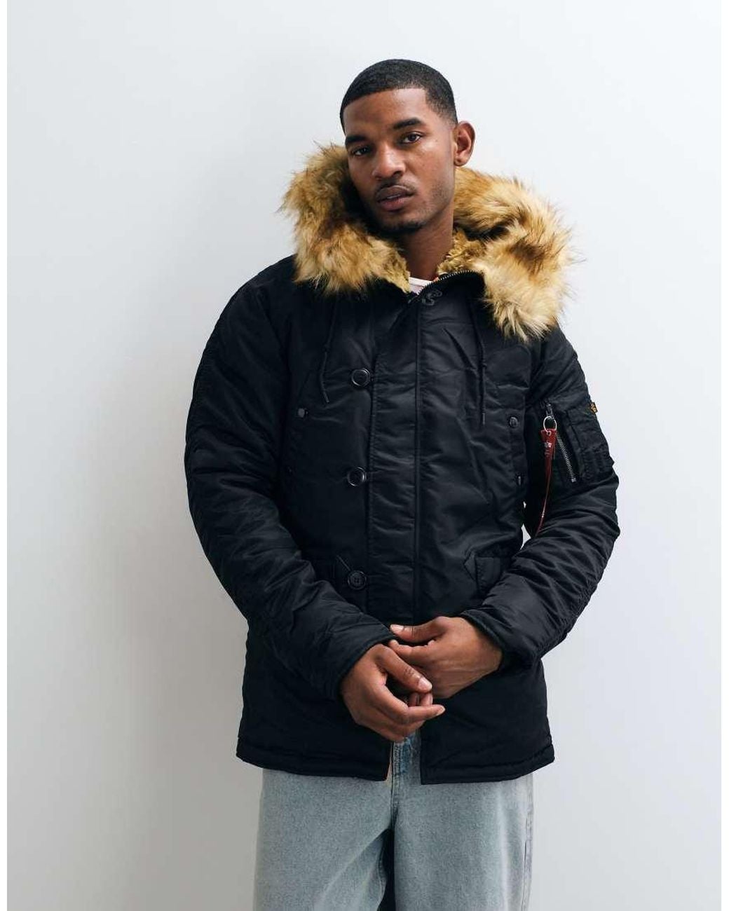 Alpha Industries Blue Faux Fur Hooded Parka Jacket for men