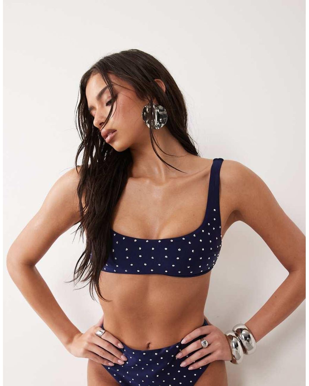 ASOS Blue Harmony Hot Fix Micro Mirissa Skinny Crop Bikini Top