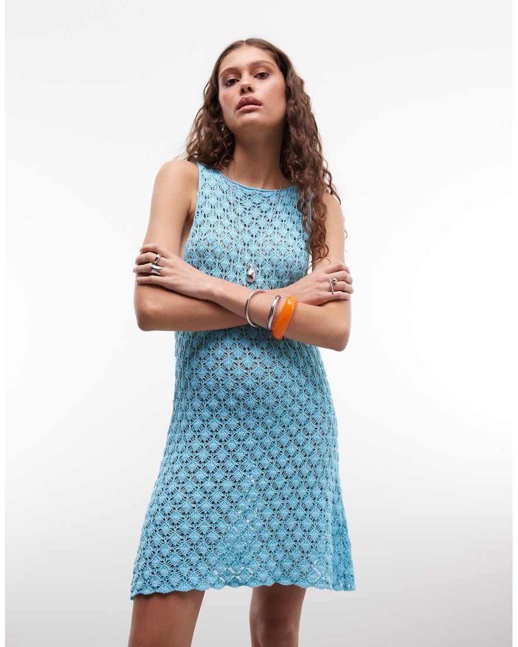 Reclaimed Vintage Blue Crochet Mini Dress