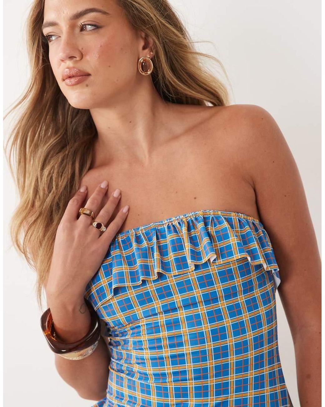 ASOS Blue Charlie Bandeau Frill Swimsuit