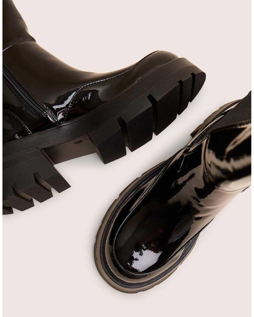 Public Desire Black Bryant Patent Chunky Sole Elasticated Knee High Boots