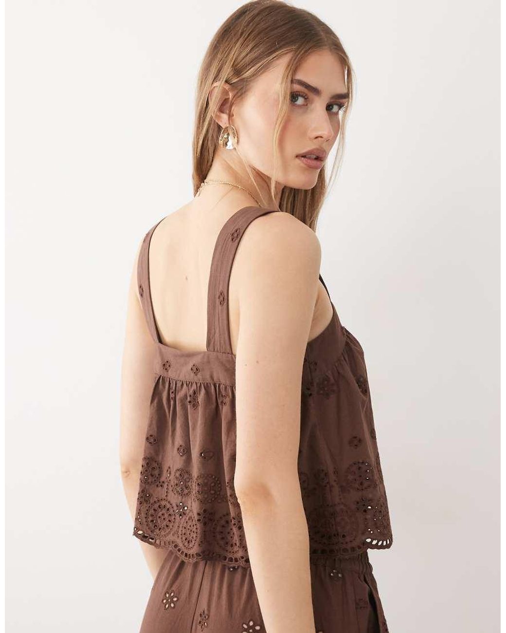 New Look Brown Co-Ord Broderie Scallop Cami Top