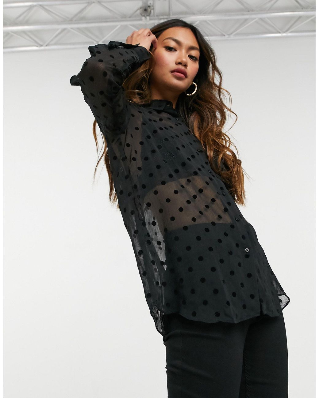 Camicia trasparente nera a pois di Stradivarius in Nero | Lyst