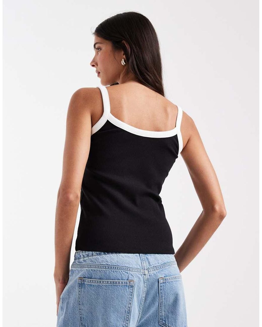 Pieces Black Contrast Trim Cami Top