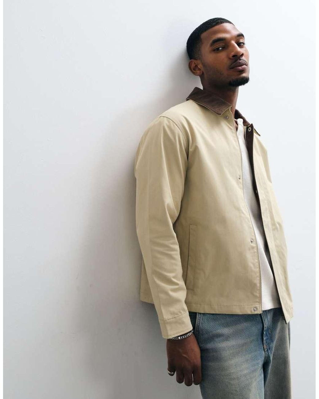 Jack & Jones Natural Harrington Barn Jacket With Cord Collar for men