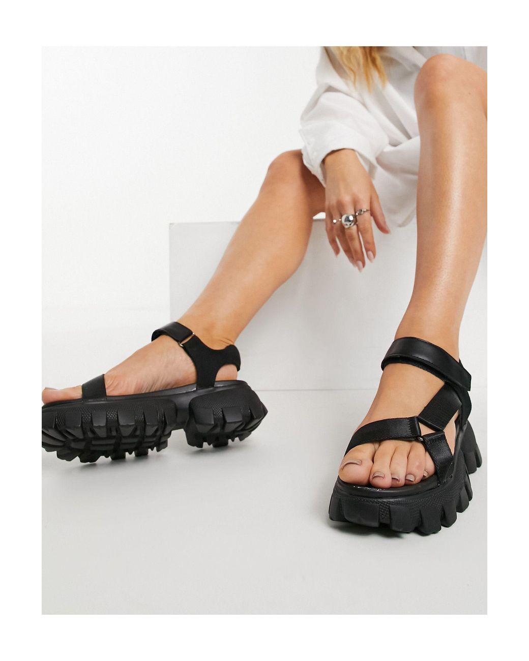 Truffle Collection Super Chunky Sporty Sandals in Black | Lyst