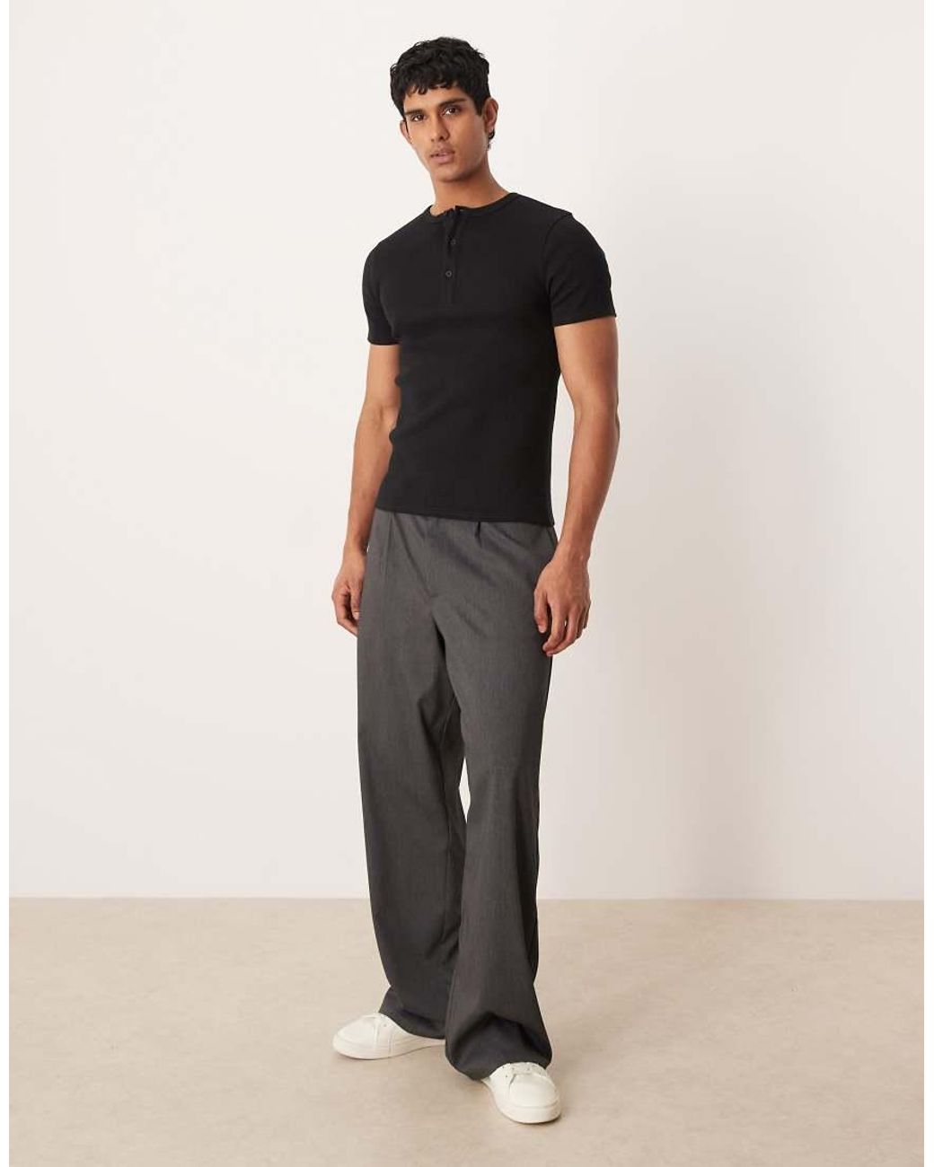 ASOS Geribbeld Muscle Fit T-Shirt Met Henley-Hals Van Super Zware Stof in het Black voor heren