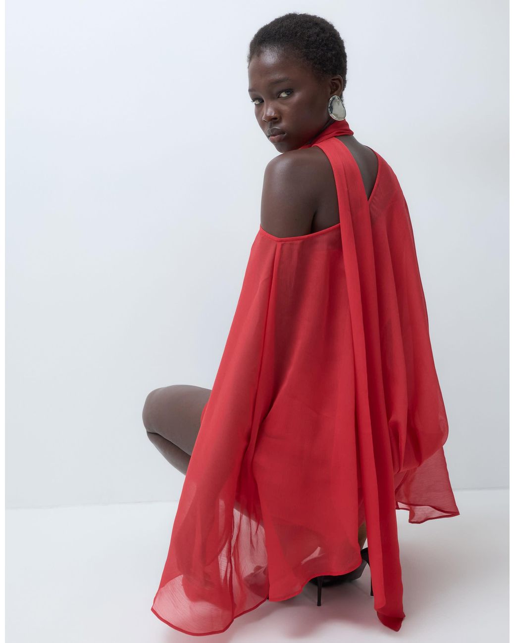 ASOS Asos Design Tall Off Shoulder Chiffon Cape Mini Dress With Scarf ...