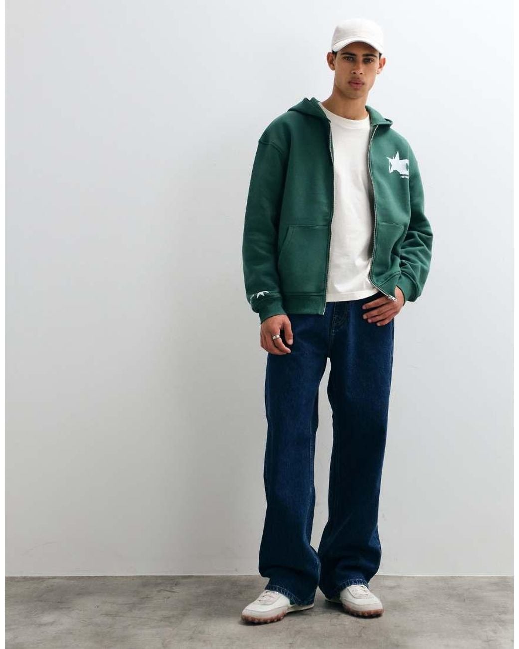 ASOS Green Relaxed Zip Through Hoodie With Print for men
