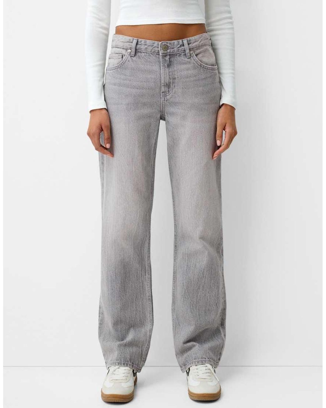 Bershka Gray Straight Fit Jeans