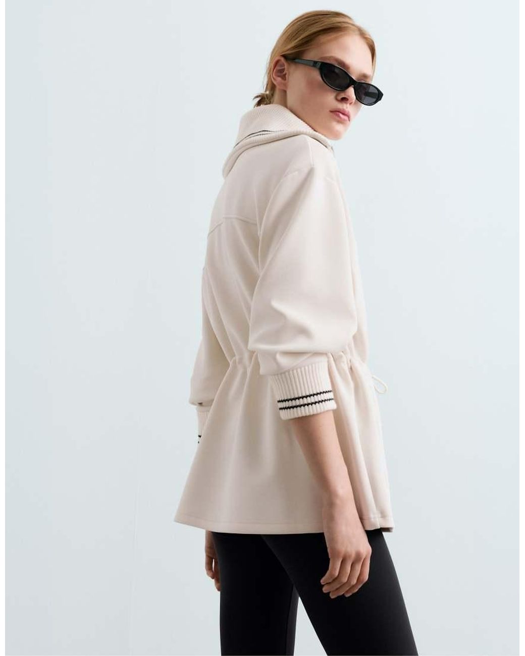 Oysho Natural Long Jacket With Modal Brushed Piping
