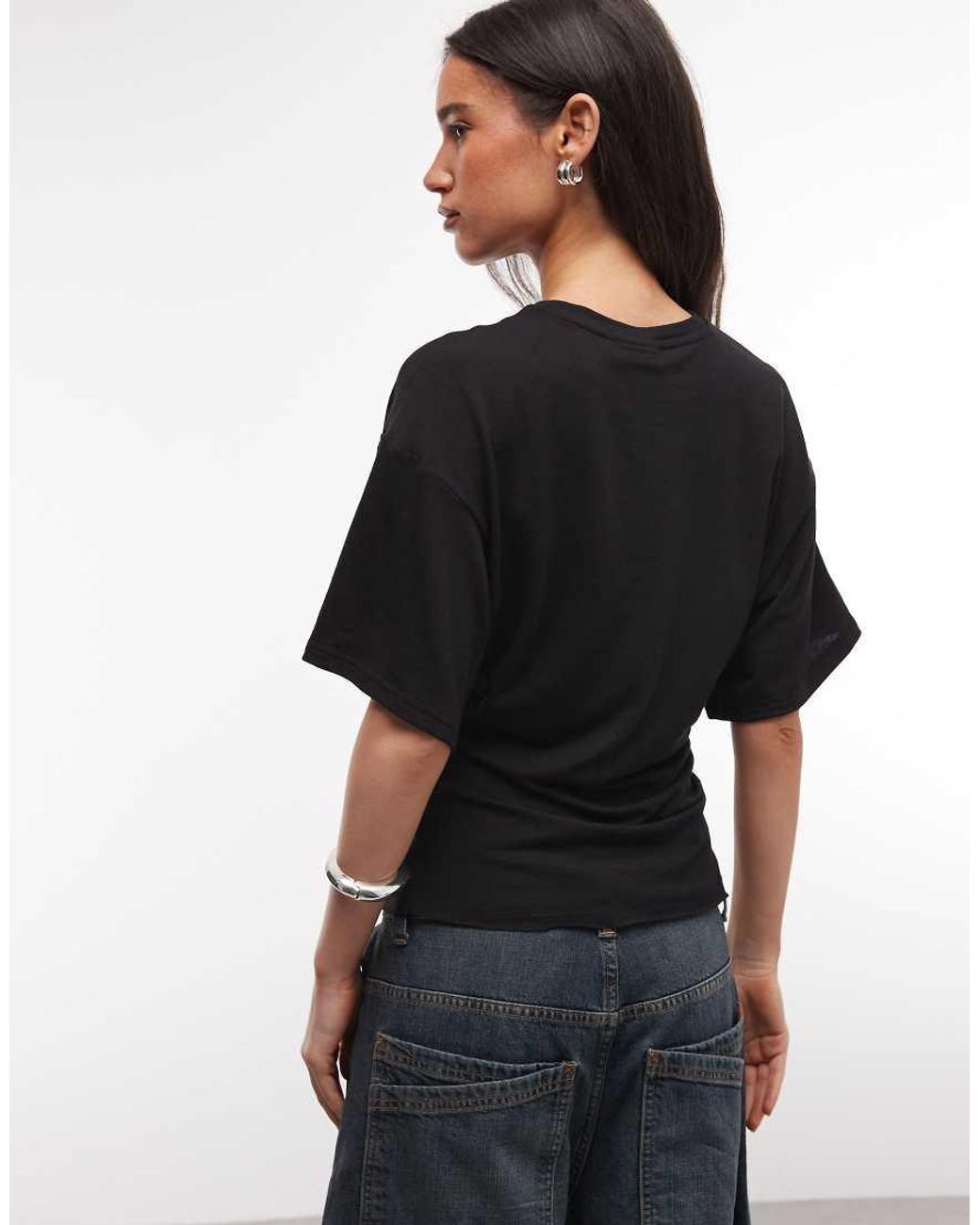 Weekday Black Slightly Sheer Cinched Waist T-shirt