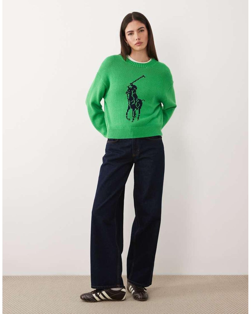Polo Ralph Lauren Green Large Icon Logo Cotton Knit Jumper