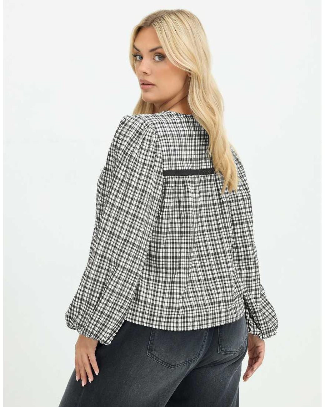 Yours Clothing Gray Gingham Button Through Blouse