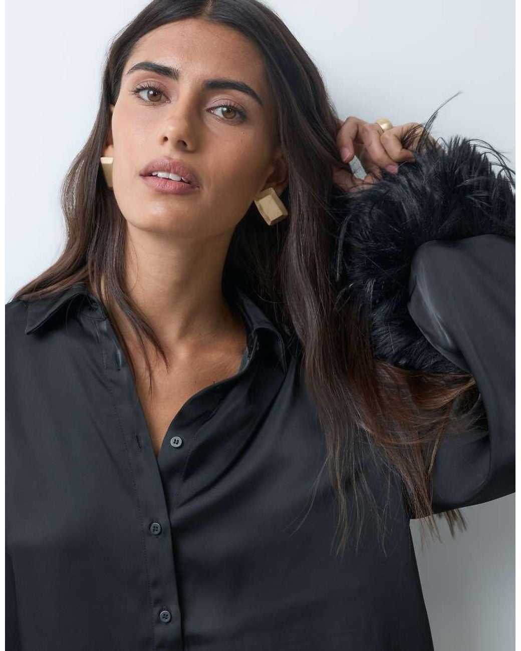 Gina Tricot Blue Oversized Satin Fluffy Shirt