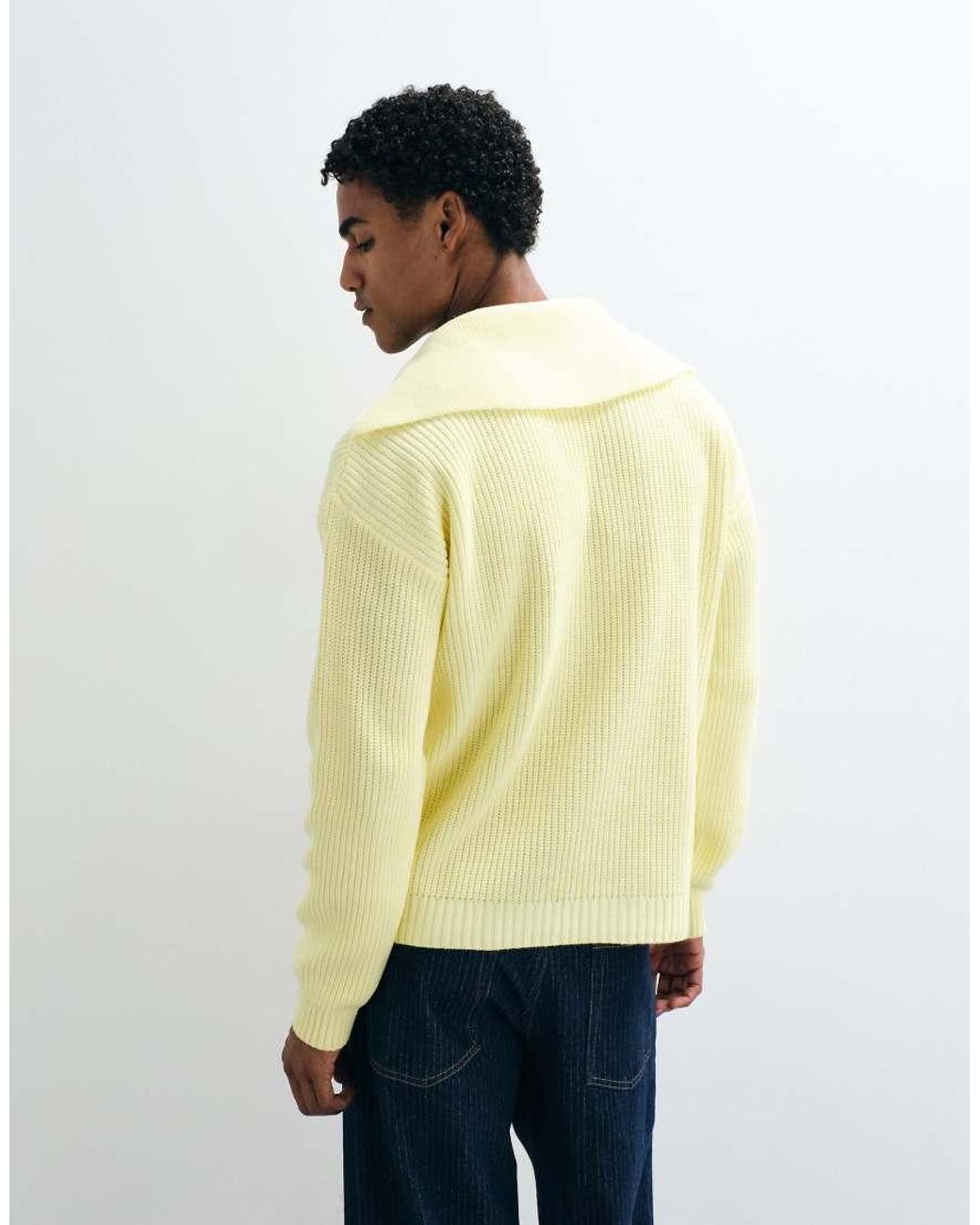 ASOS Yellow Oversized Knitted Extreme Open Collar Polo Jumper for men