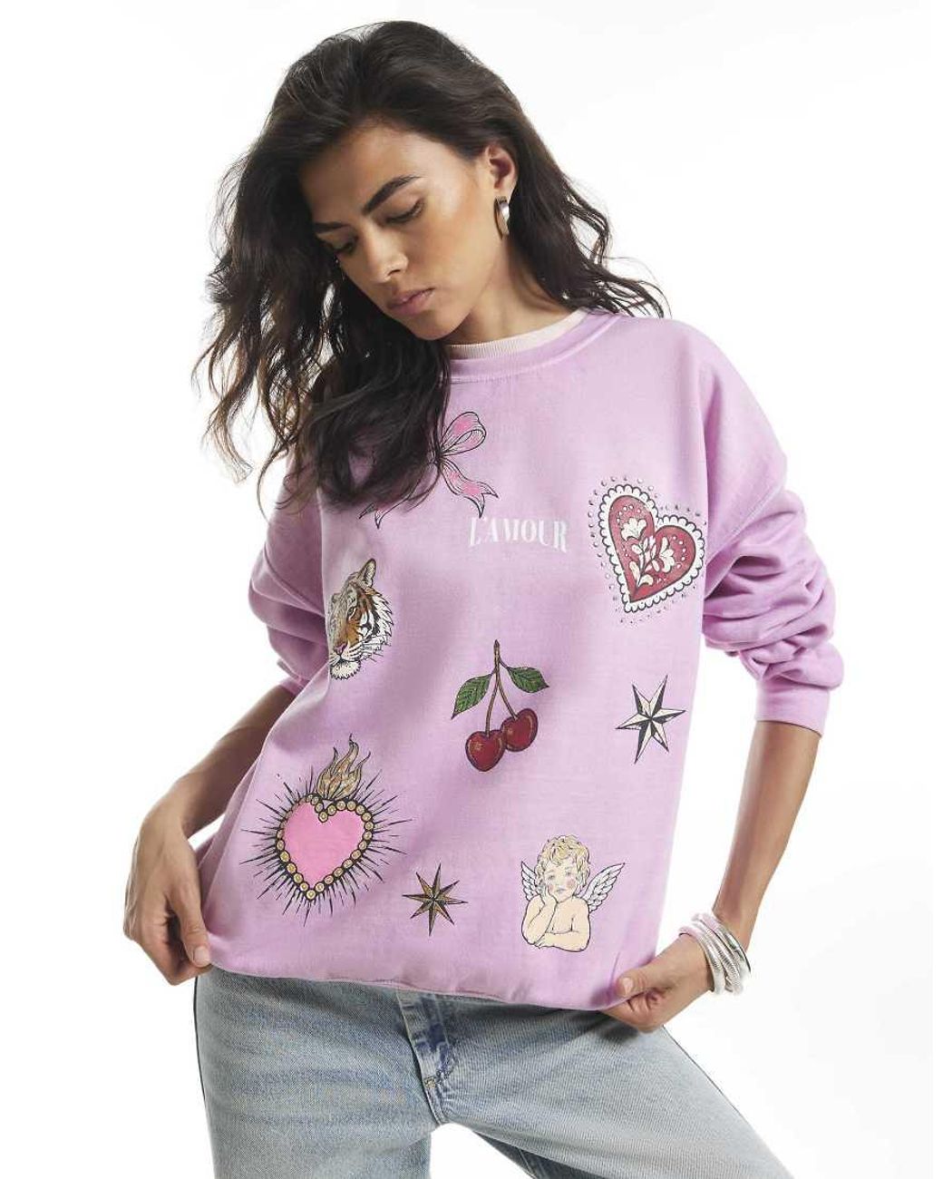 River Island Purple Quirky Cherub Hotfix Sweatshirt