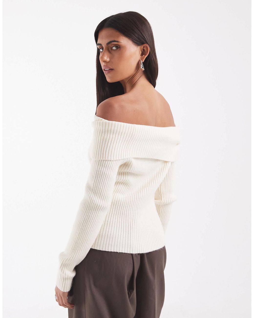 ONLY White Off Shoulder Knitted Jumper