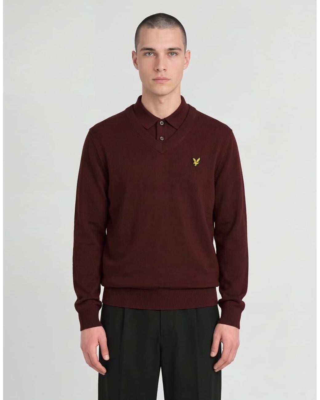 Lyle & Scott Purple Mid Knits Knitted V-Neck Jumper for men