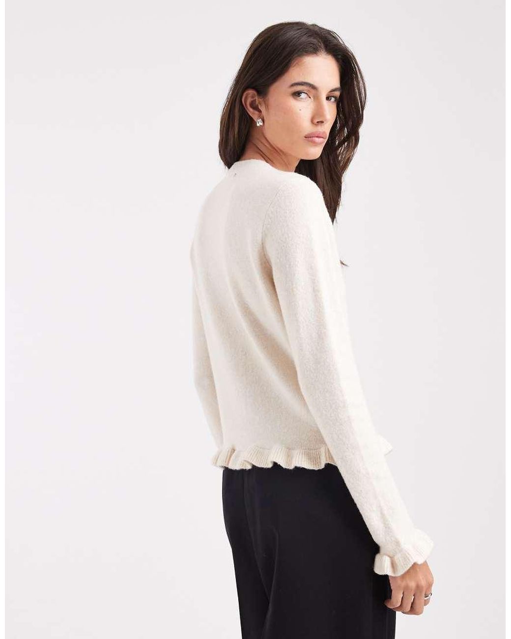 Threadbare White Crew Neck Cardigan With Flutter Sleeve And Bow Detail